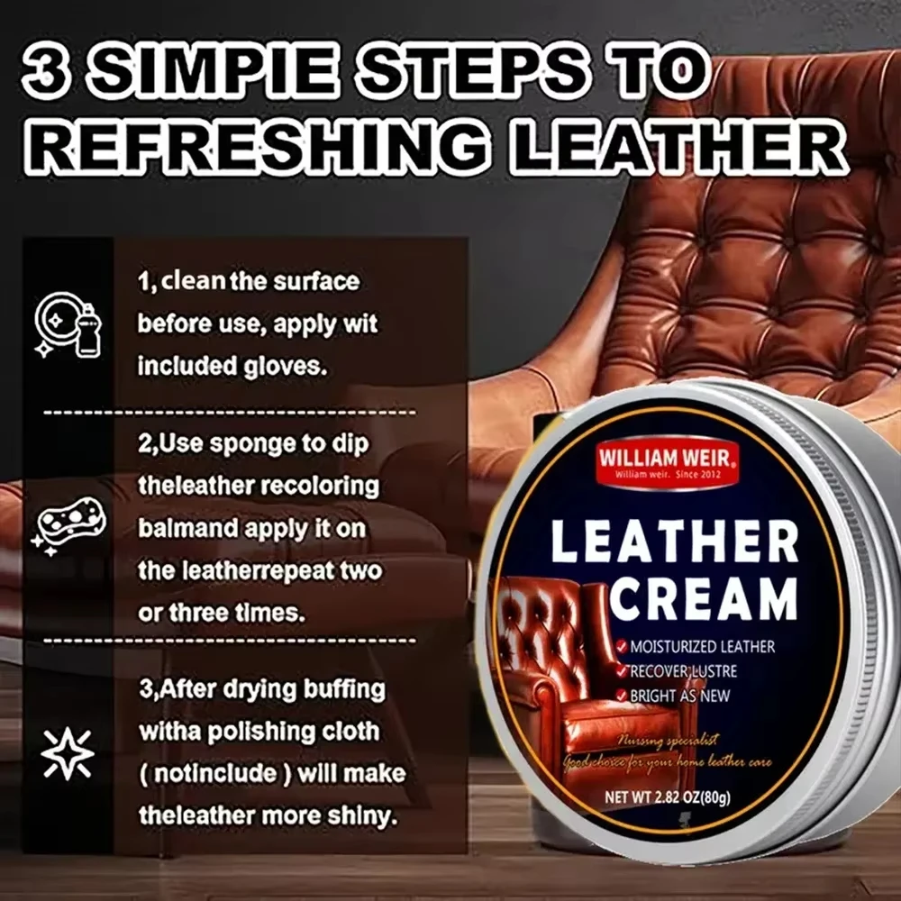 Cream Car Seat Sofa Scratch Cracks Restoration Polishing Wax Multi-function PU Bag Nutrition Care Protection for Leather 80g