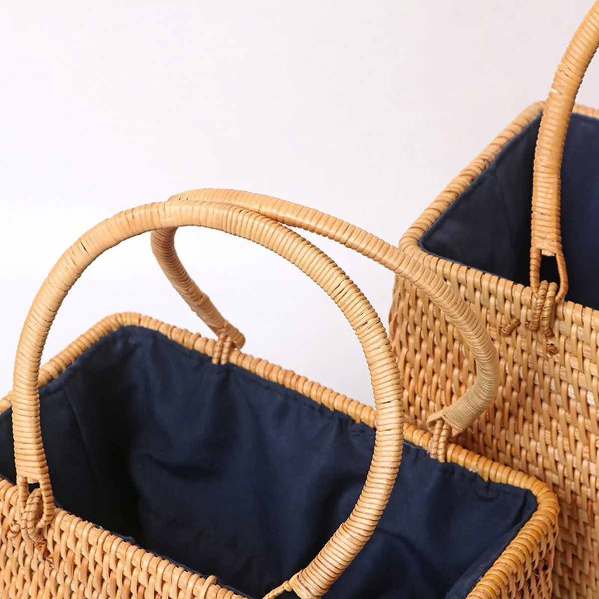 1pcs 9.8/11inch Autumn Rattan Handbag Forest Style Retro Literary Woven Basket Beach Bag Square Rattan Woven Bag Picnic Basket 5