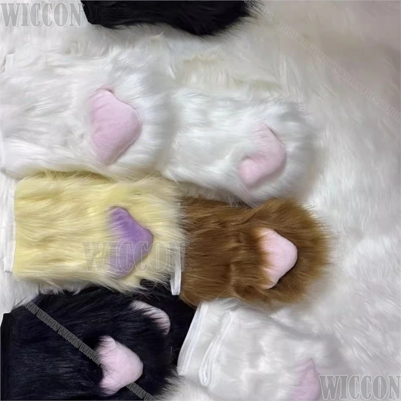 Furry Animal Claws Kig Fursuit Kigurumi Cosplay Furred Touchscreen Gloves Colorful Cute Gloves Holloween Women Men Customized