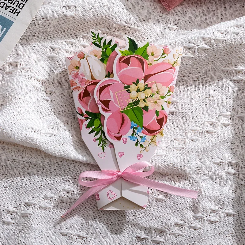 Greeting Cards 1pcs 3D Bouquet Bow Foil Valentine's Day Christmas Blessing Thank You Gift Message Thanksgiving