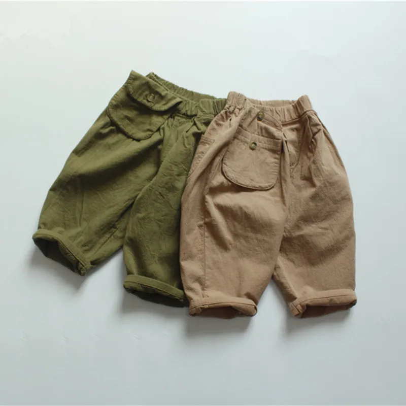 

deer jonmi Spring New Korean Style Unisex Children Cotton Linen Casual Trousers Solid Color Toddlers Kids Haren Pants