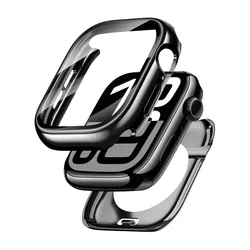 Waterproof Full Coverage Protective Case with Tempered Glass Screen Protector - 46mm Series 10 11 (Bright Black)