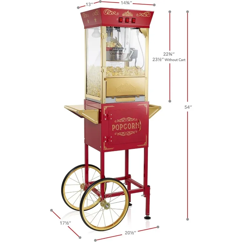 Movie Theater-Style Popcorn Machine Maker with Cart and 10-Ounce Kettle - Red, Vintage-Style Popper on Wheels 4