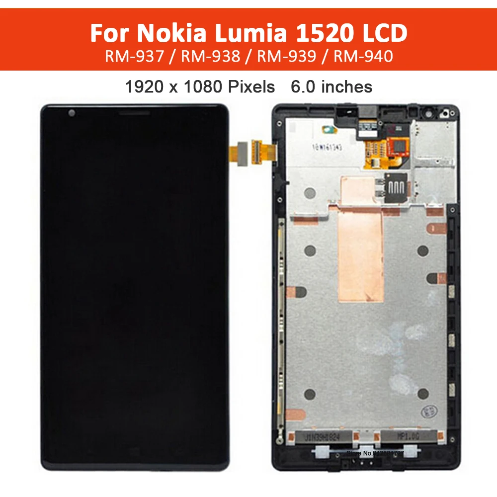 

6.0" Original LCD Display For Nokia Lumia 1520 LCD RM-937 RM-938 RM-940 Touch Screen Digitizer Assembly with Frame Replacement