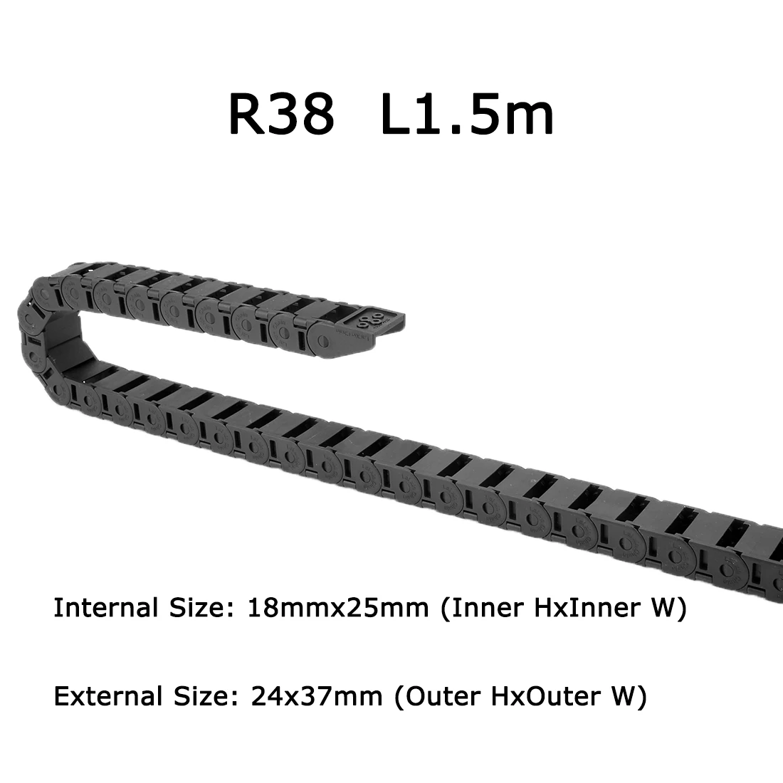 

Cable Drag R38 18X25mm L1.5m Open Type Chain Wire Carrier with End Connectors for CNC Router Machine Tools 3D Printer