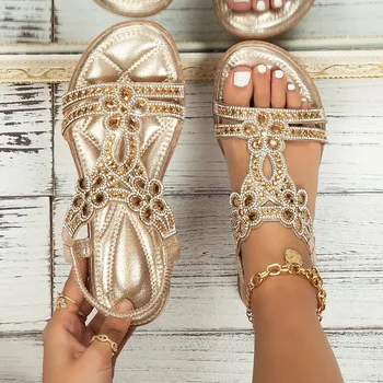 New Crystal Wedge Gladiator Sandals Women Summer Elastic Band Clip Toe Thong Sandals Plus Size Non Slip Boho Beach Shoes Woman 1