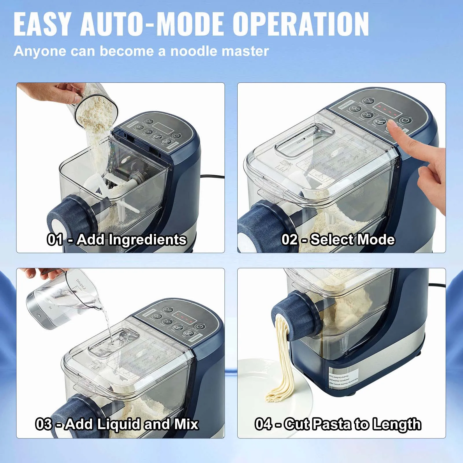 SucceBuy Electric Pasta Maker Automatic Noodle Maker Machine with 4 Intelligent Modes 500g Flour Capacity Pasta Maker Machine 2