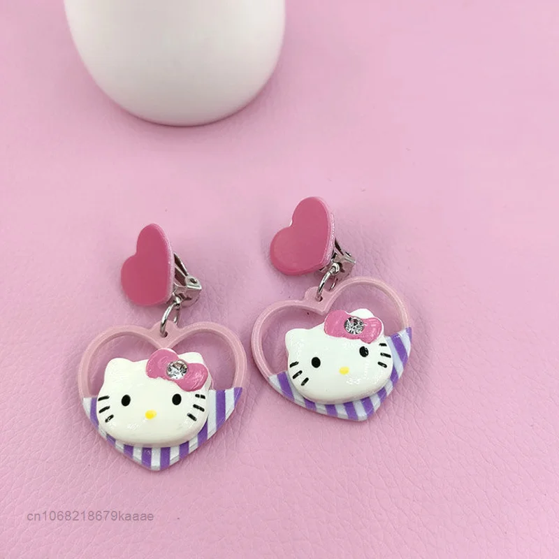 Sanrio Hello Kitty Clip Earrings Women Sweet Fairy Earring Painless Earrings  Without Piercing Y2k Girls Cartoon Fashion Ear Clip