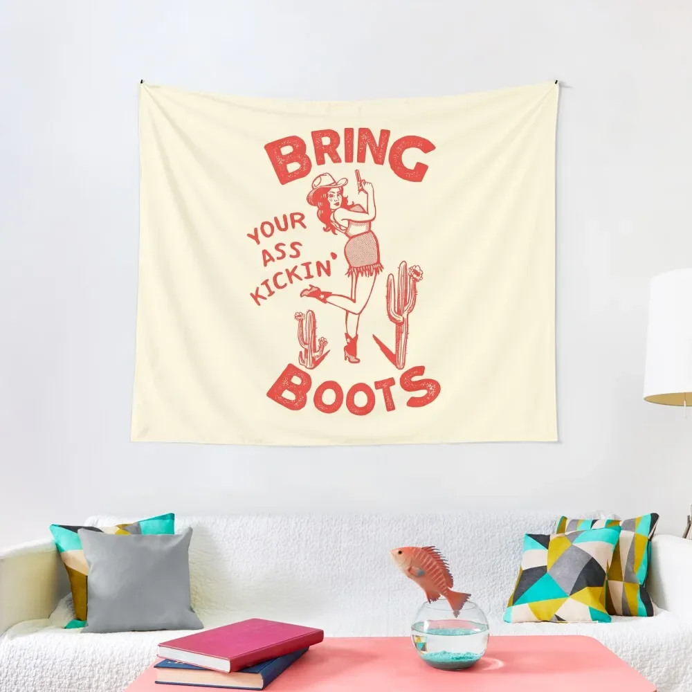 

Bring Your Ass Kicking Boots! Cool Retro Cowgirl With A Gun- A Great Gift Idea For Women! Tapestry