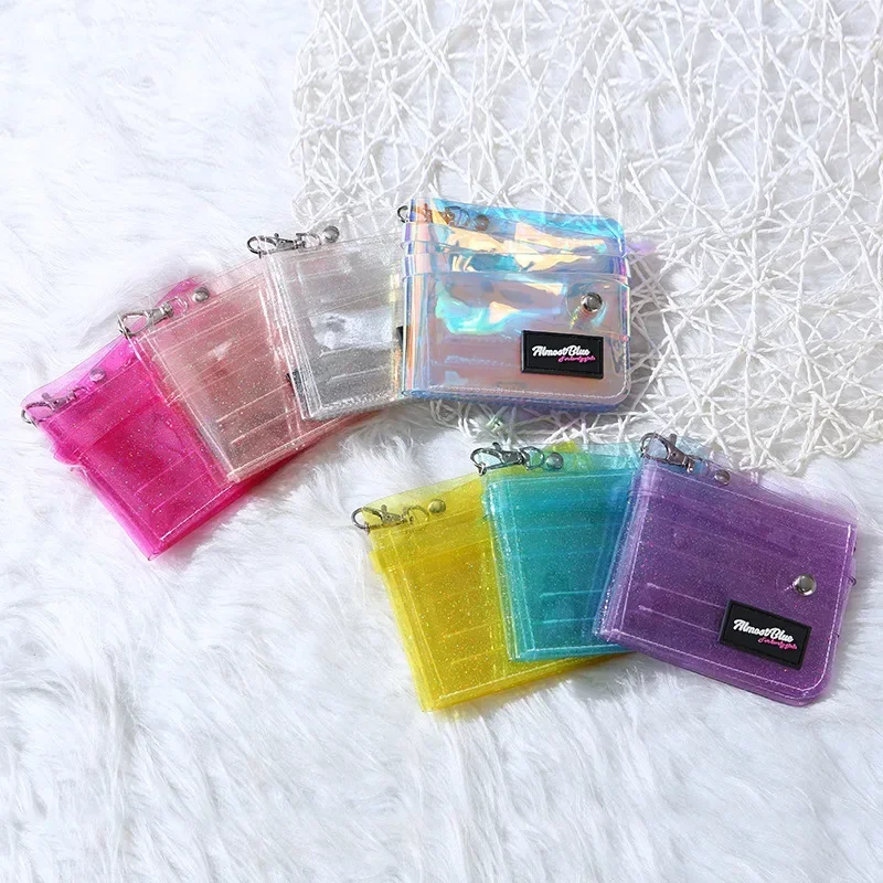 Transparente Frauen Geldbörse PVC Laser Klar Zipfel Mini Geld Kreditkarte Halter Klare Brieftasche Taschen Damen Geldbörse Mit Hals String
