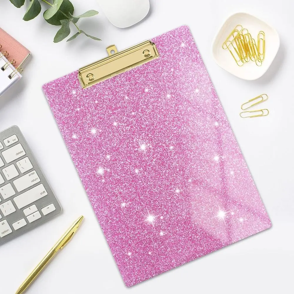 1Pc Colorful Glitter Writing Clipboard with Low Profile Gold Clip Acrylic File Folder Paper Organizer School Office Supplies