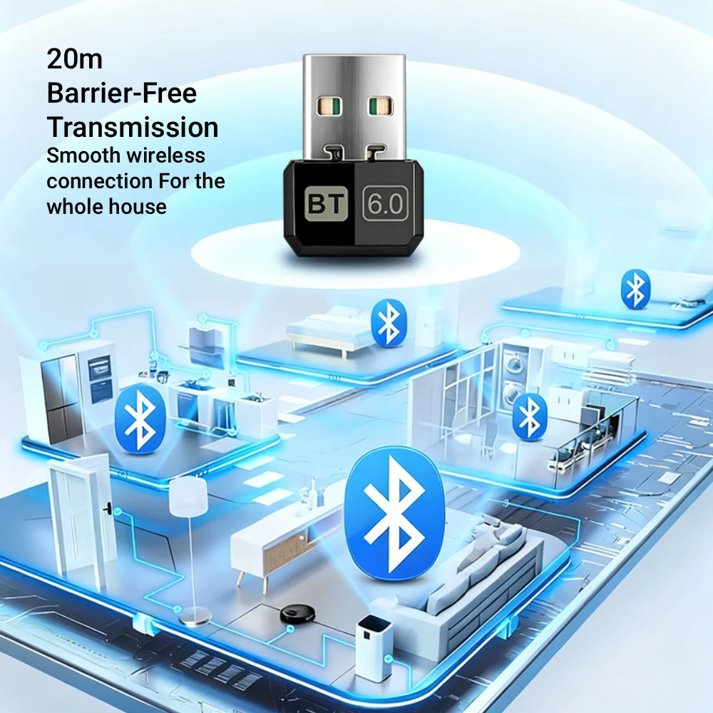 KEBIDUMEI USB 블루투스 6.0 어댑터 BT6.0 동글 PC용 무선 마우스 키보드 음악 오디오 수신기 USB 송신기 드라이버 무료