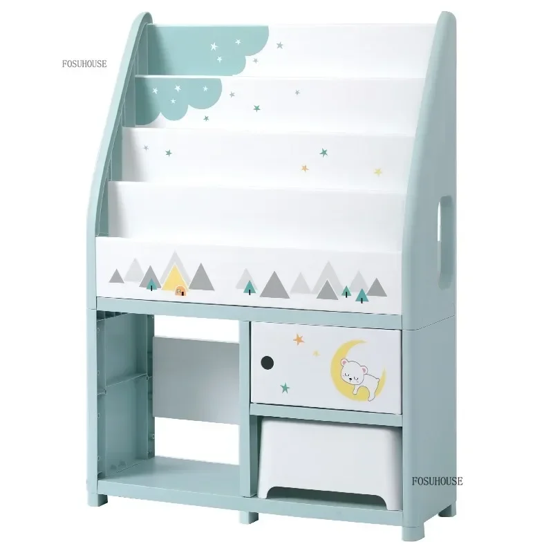 PP Plastic Books Toys Storage Cabinets Cute Children's Bookcase Floor Standing Bookshelves Home Organizer Bookshelf k