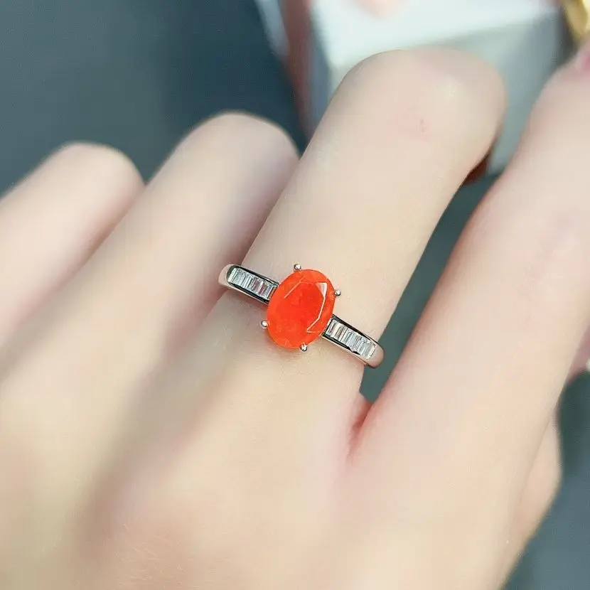 

Fire Opal Rare Orange Ring 925 Sterling Silver Natural Untreated Earth Mined 6x8mm AAA VVS Genuine Ring