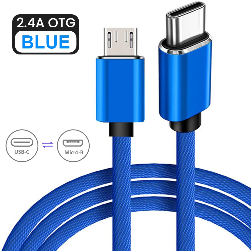 Braided USB-C to Micro USB OTG Charger & Data Sync Cable Adapter