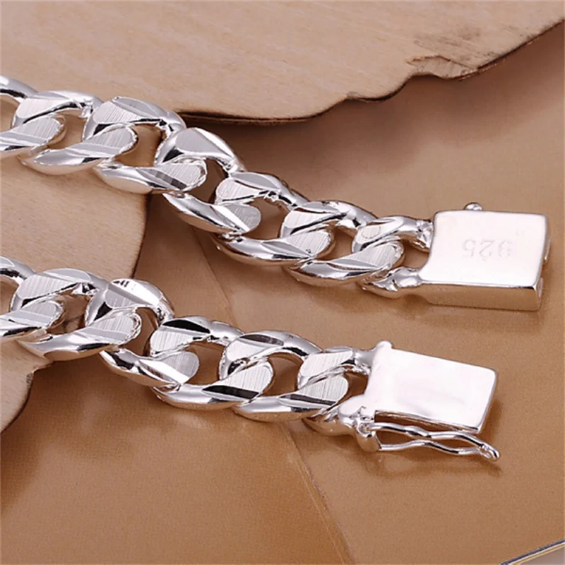 hot noble Women's Mens Fine 925 sterling Silver Bracelet Fashion Jewelry Gift Men's 10MM Square Beautiful - 3