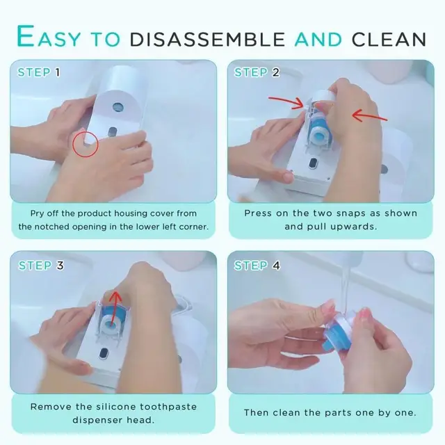Wall Mount Automatic  Toothpaste Dispenser Sensor Operated 4 Stage Pump USB Rechargeable White Detachable For  Easy Cleaning 5