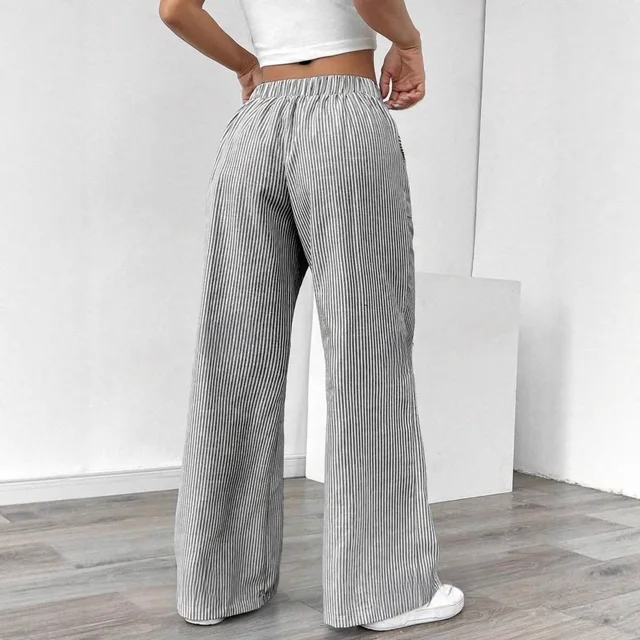 New striped loose wide-leg pants, thin slouchy straight-cut casual pants for women & long pants, extended striped pants 2