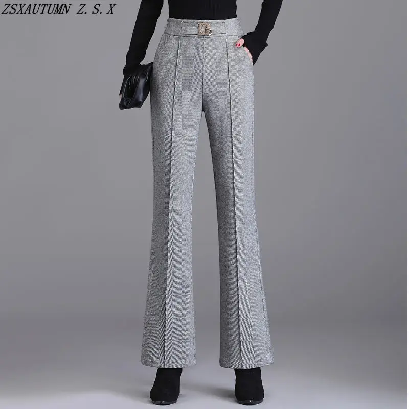 

Korean Micro Flared Pants for Women's Autumn Winter New High Waist Casual Trouser Elegant Fashion Vintage Slim Straight Pantalon