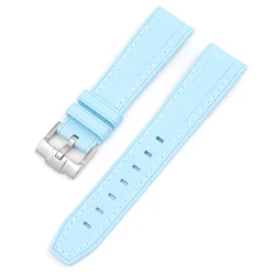 Premium 20mm Rubber Silicone Watch Band - Curved End Wrist Bracelet - 20mm (Baby blue white)