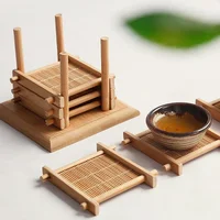 1/4Pcs Bamboo Teacup Coasters Mug Cup Square Mats Table Heat Insulated Pads for Kung Fu Tea Coffee Snack Retro Teaism Decoration 1