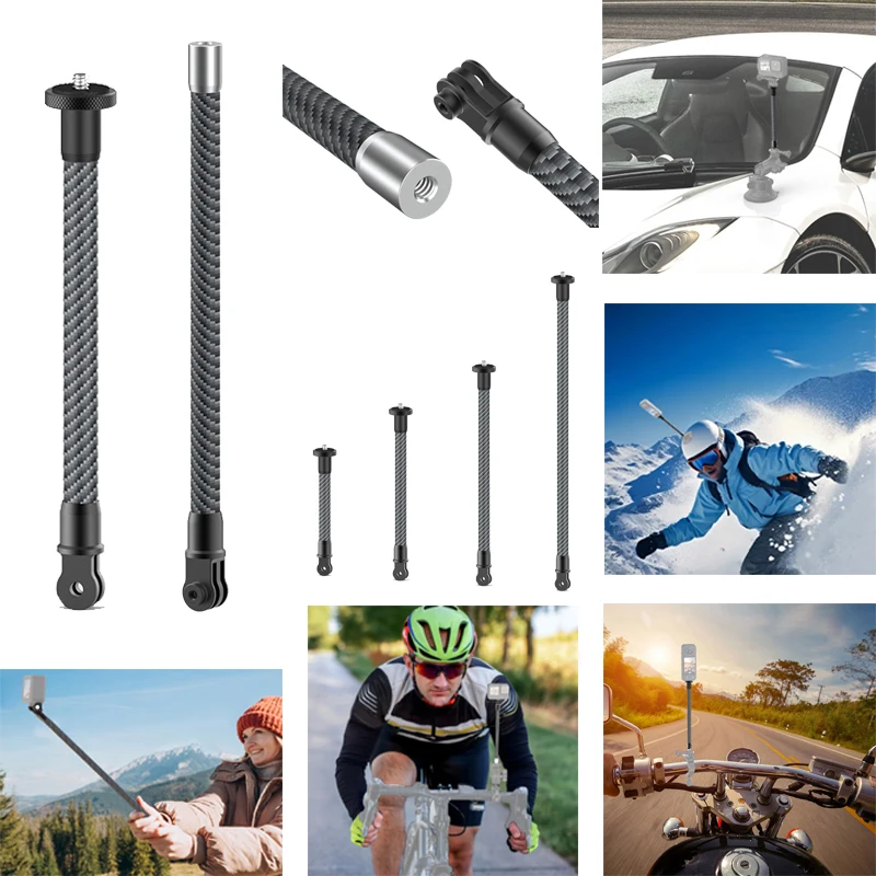 Carbon Fiber Extension Rod for Tripods Monopod Fill Light Extension Poles Camera Extenders 1/4 Extend Pole Selfie Helmet Stick