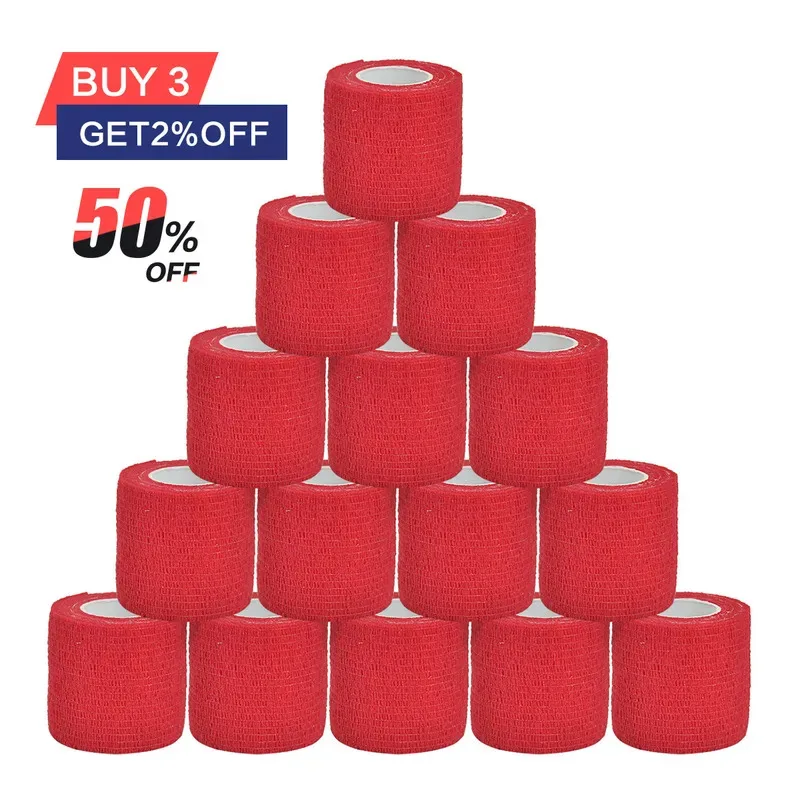 6/12/24/30/48 pcs Red Gauze Medical Bandage Self-adhesive Breathable Elastic Bandages for Sports Fixing Finger Wrist Leg