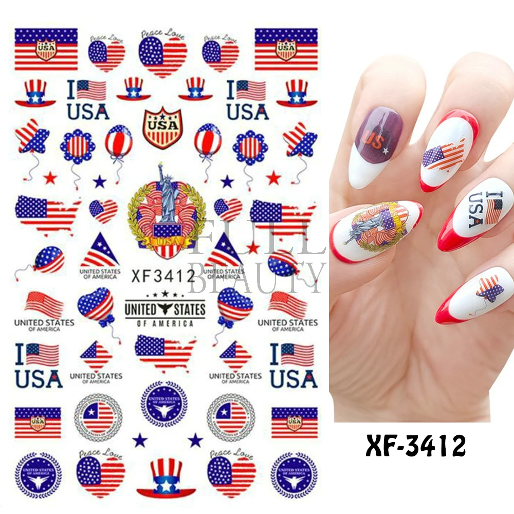 American Flag Nail Sticker 4th Of July Independence Day Design Firework Flame Sliders For Nails Manicure Accessories GLXF3401 nail stickers nail art tools nail art decoration nail decals american flag stickers