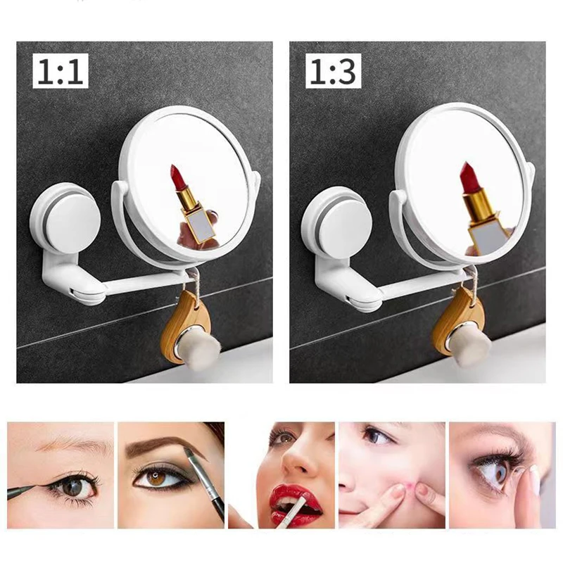 Wall Mirror Folding Arm Extend Bathroom Mirror Without Drill With Magnification Suction Arm Double Side Cosmetic Makeup Mirror 3
