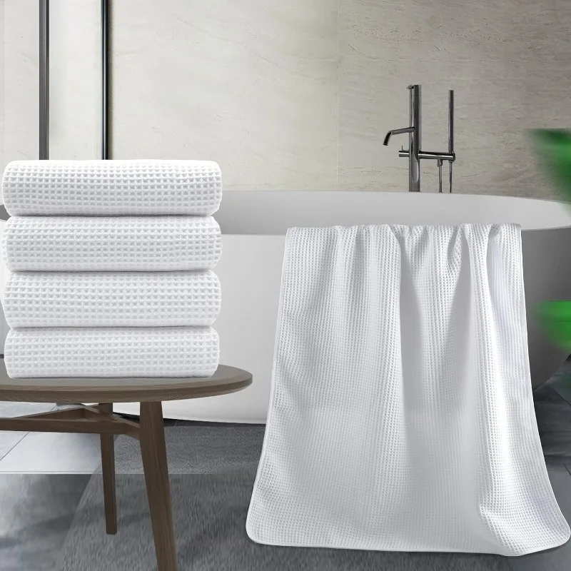 Microfiber Oversize Quick Dry Lint Free Bath Towel, 60 x 30 in, 4 Pack (White, Waffle Weave) 5