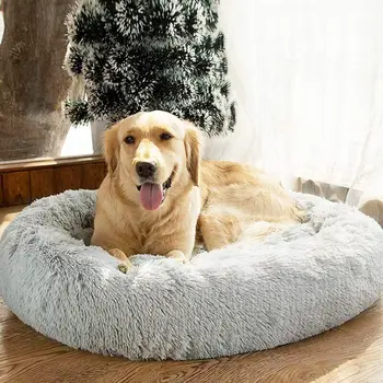 Donut Dog Bed Warm Soft Long Plush Pet bed For Samll Large Dog House Cat Calming Beds Washable Winter Kennel Sofa Cushion Mat 2
