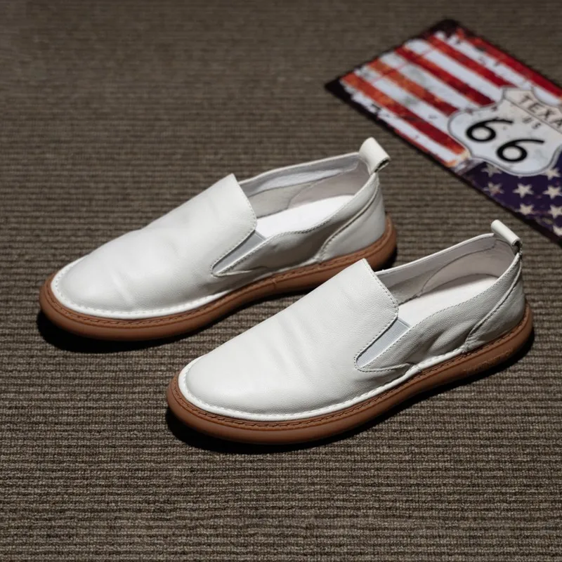 Harajuku Summer White Genuine Leather Mens Loafers Shoes Breathable Slip On Soft Male Casual Flat Sneakers Shoes Calzado Hombre 5