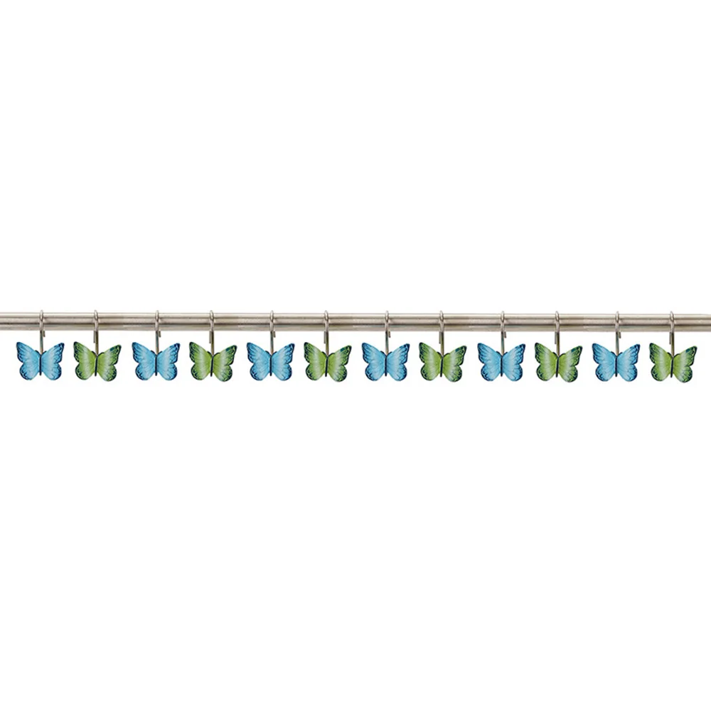 12PCS/Box Blue Green Butterfly Shower Curtain Hooks Clothes Storage Hook Hanging Towel Coat Diy Home Tools Decor