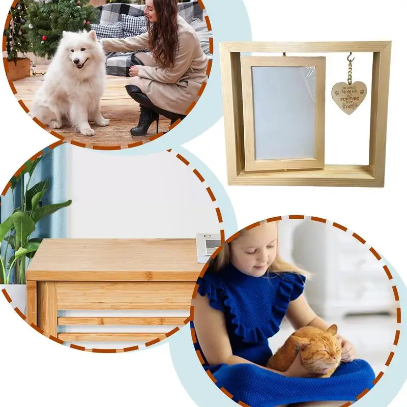 Pet Memorial Photo Frame Wooden Desktop Memorial Heart Pendant Dog Home Table Decoration For Bedroom Living Room