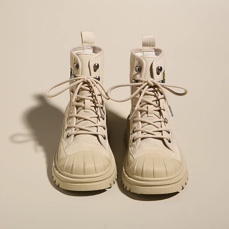 Women's Boots Canvas Uppers Wear-resistant Soles Breathable Trend Ladies Casual Sneakers Comfortable Thick-soled Outdoor Boots