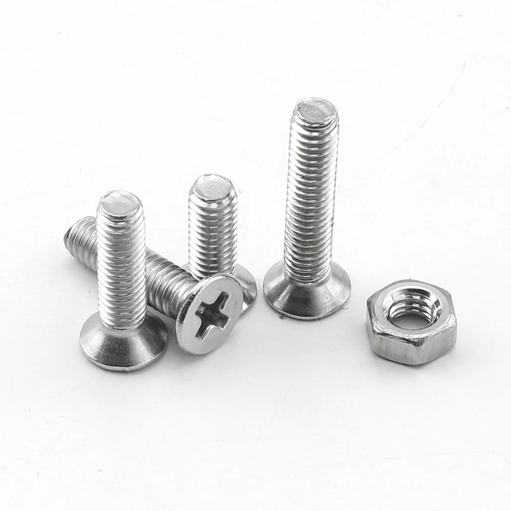 NINDEJIN M2 M2.5 M3 M4 M5 Phillips Flat Head Screw Machine Screw Assortment Kit with Nuts Stainless Steel stainless steel screws screw bolt nut set screw washer nut kit
