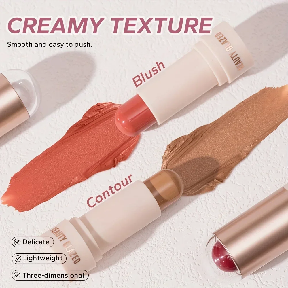 3Pcs Makeup Set Highlighter & Blush & Contour Sticks Waterproof Face Highlighter Blush Contouring Pen Finishing Makeup