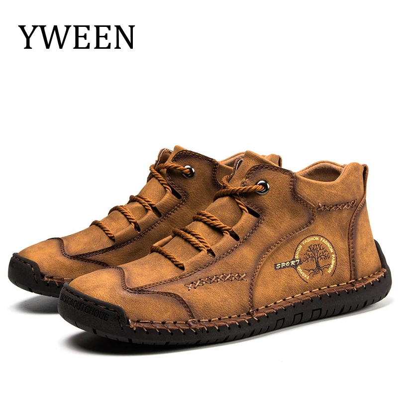 YWEEN Leather Men Casual Shoes British Style Comfortable Men Fashion Walking Shoes Big Size Brown Black Man Soft Flat Footwear
