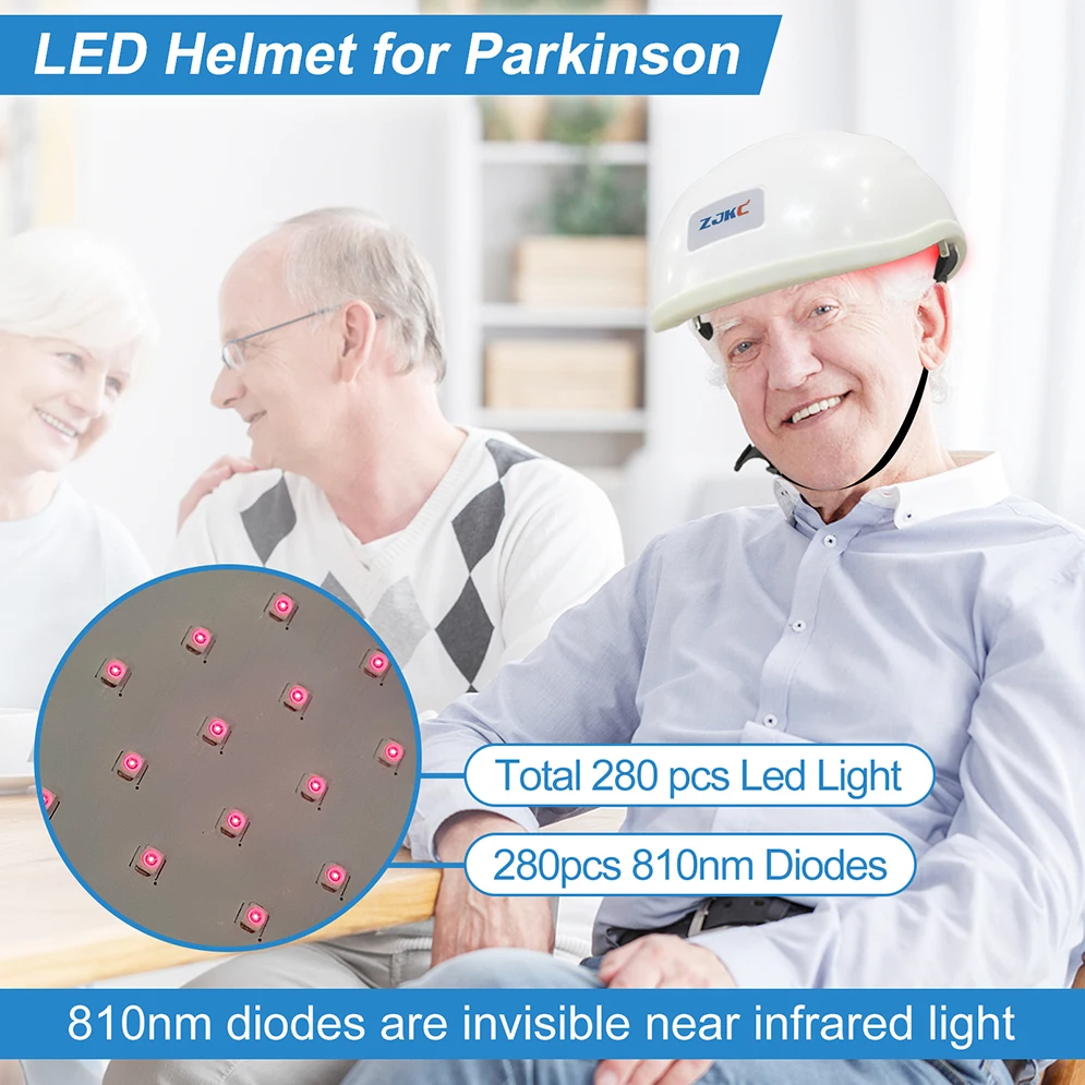 ZJKC 810nm LED Photobiomodulation Helmet for Brain Treatment Parkinson Alzheimer Dementia Stroke Autism Red Light Physiotherapy