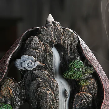 1pc, Smoke Waterfall Backflow Incense Burner Creative Home Decor Incense Holder Portable Resin Censer Mountain River Handicraft 3