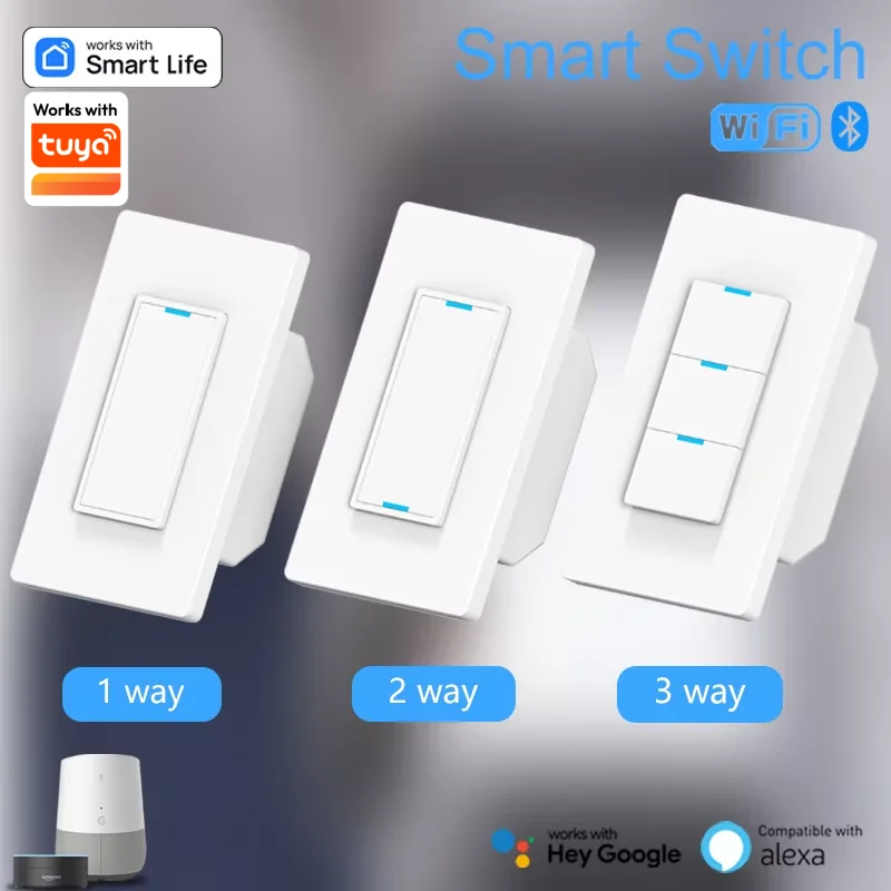 Tuya Matter WiFi 스마트 라이트 스위치 중립 와이어 필요 100-240V 1/2/3 웨이 제어판은 Smart Life Hom..
