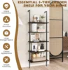 5-Tier Bookshelf, Modern Wall Mounted Ladder Shelf, 5 Tiers Wood Open Bookcase w/Metal Frame, Home Office Display Rack 6