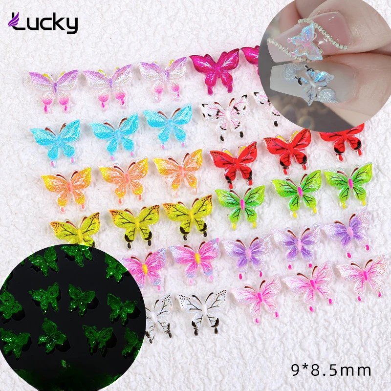 

3D Resin Butterfly Luminous Nail Art Decorations Fashion Double Butterfly Rhinestones Jewelry DIY Manicure Decals Accessories