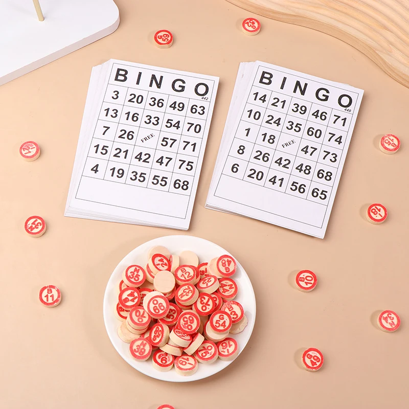 40Pcs Bingo Cards Easy Read 75 Numbers Chips Card Game Board Game Activity Intelligence Educational Bingo Toys For Kids bingo game set,plastic bingo markers,plastic game chips