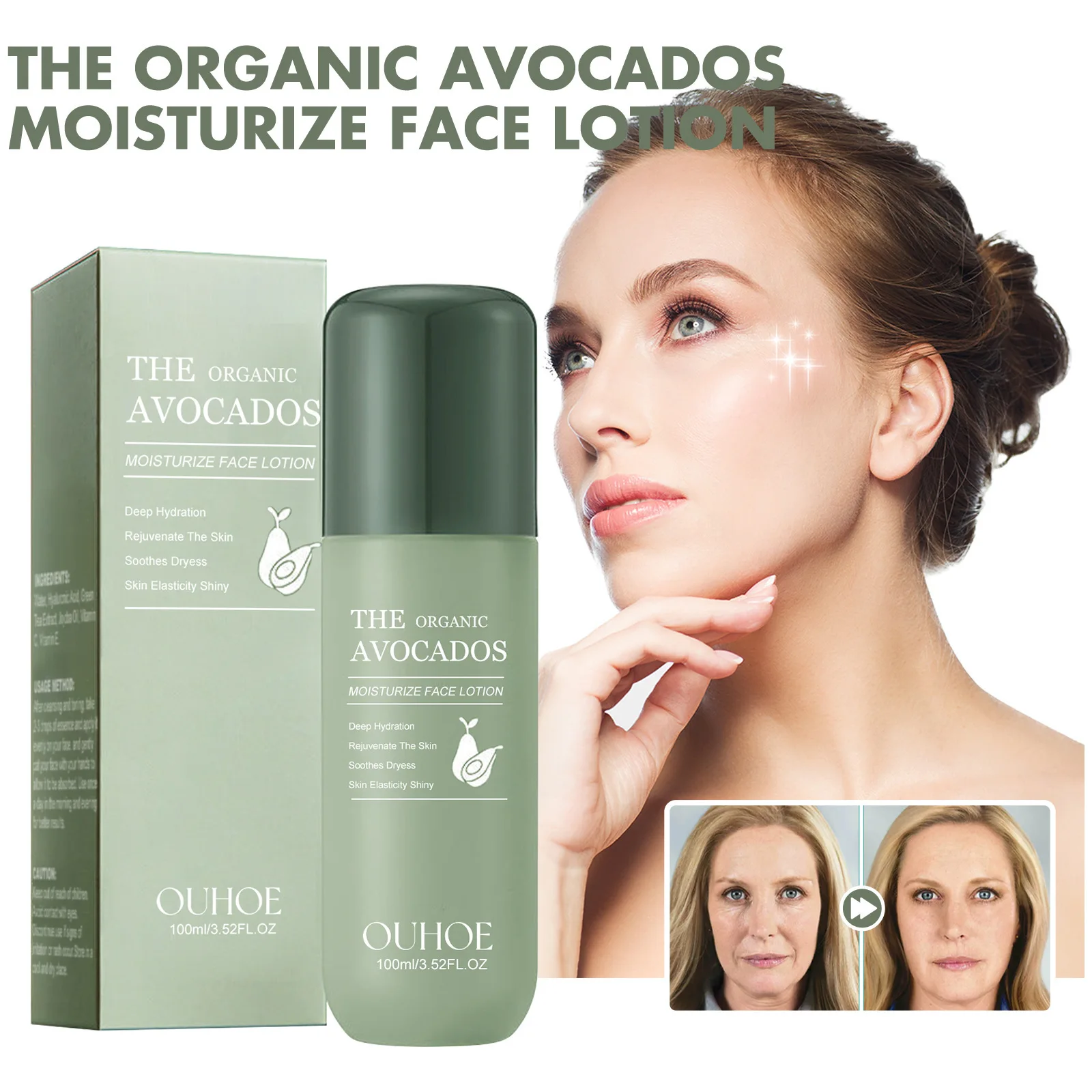 Face Moisturizer Lotion Avocado Shrink Pores Anti Aging Fade Fine Line Firm Whitening Moisturizing Nourishing Brighten Skin Care