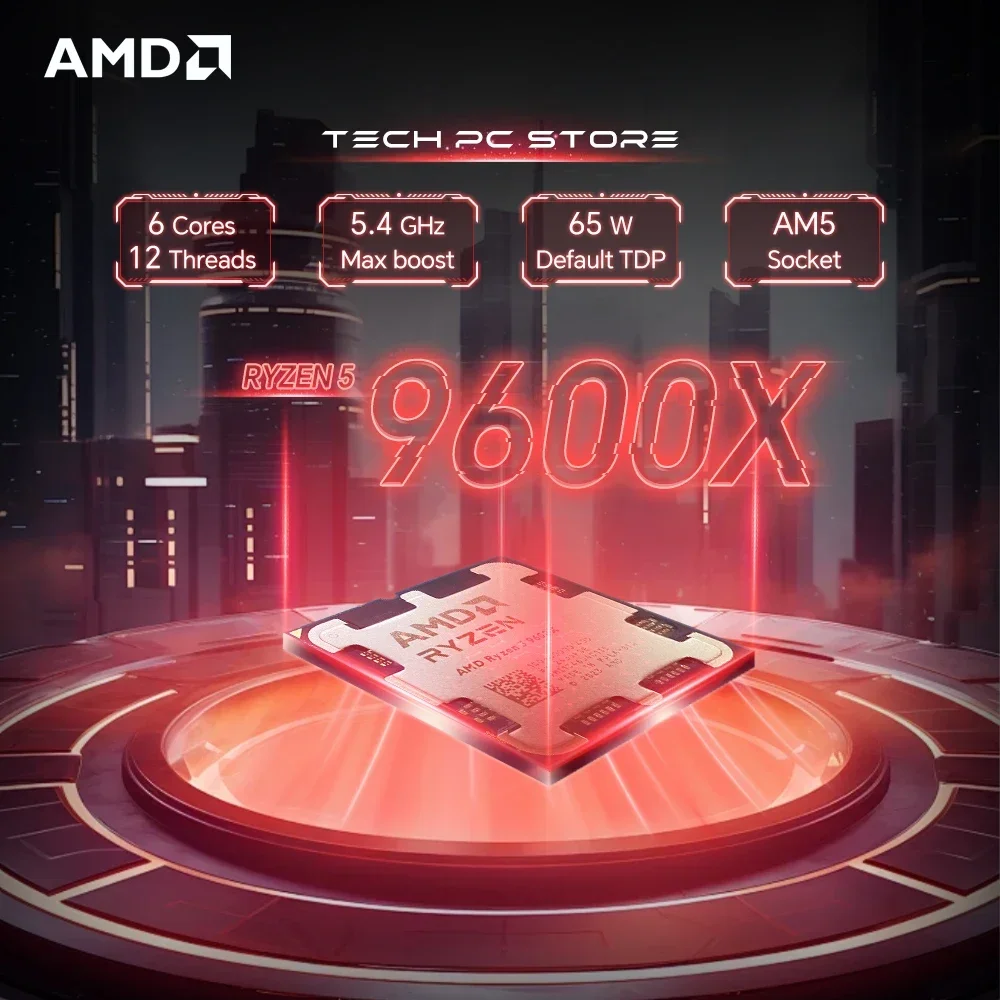 AM5 소켓 AMD 라이젠 5 9600X 게이밍 데스크탑 CPU 6코어 12스레드 5.4GHz 최대 32MB 캐시 4nm 프로세스 65W TDP 쿨러 미포함