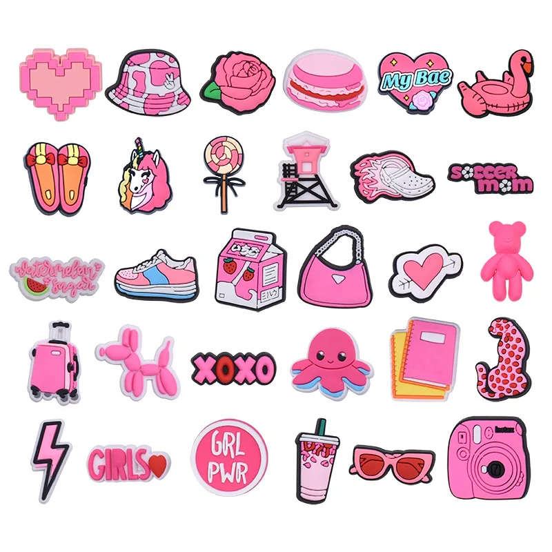 

1pcs Pink Series Shoe Charms For Crocs Lot Sandals PVC Shoe Decorations Accessories Christmas Birthday Gift Party Favors