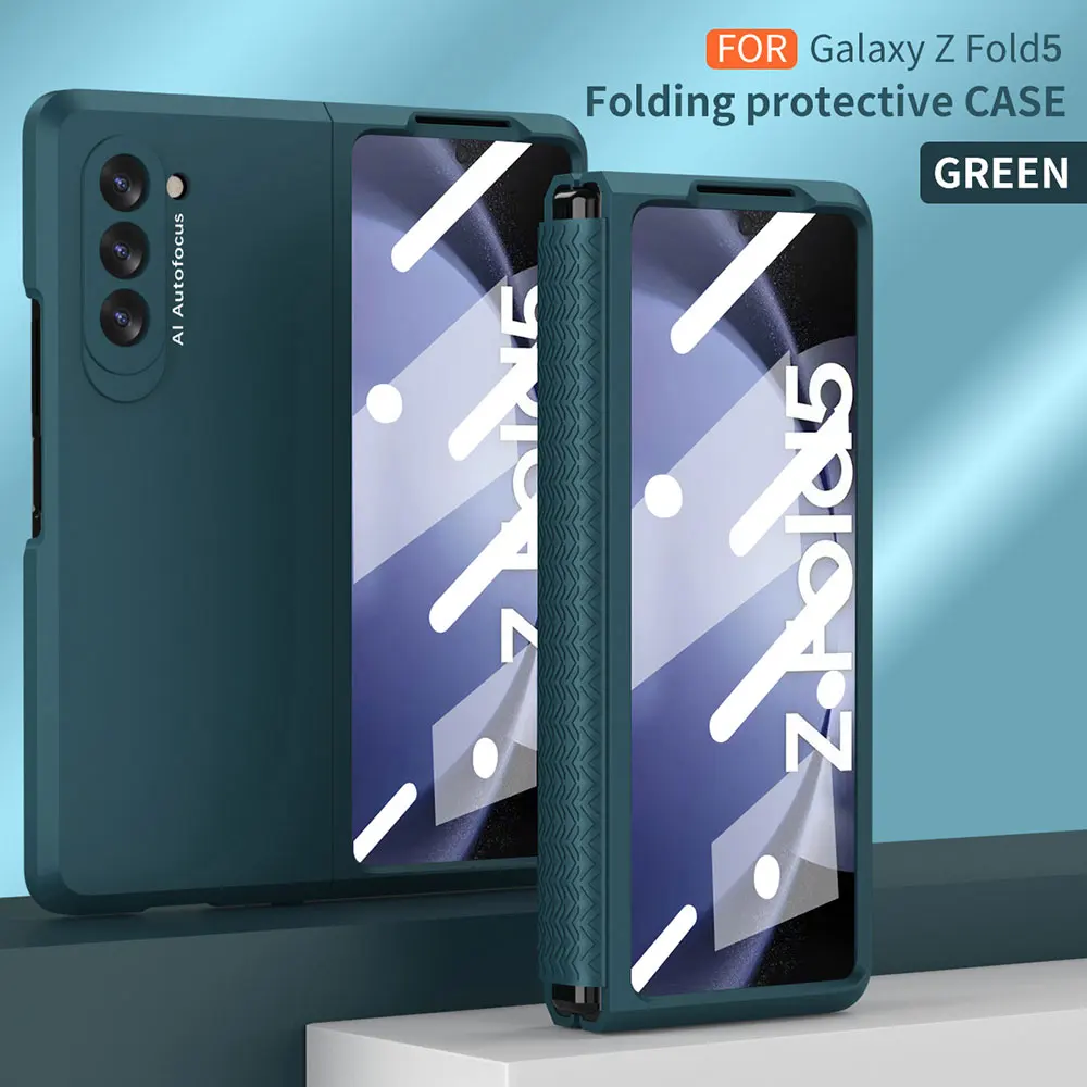 

Телескопический шарнирный полноразмерный чехол для телефона Samsung Galaxy Z Fold 5 однотонный складной защитный чехол с закаленной пленкой