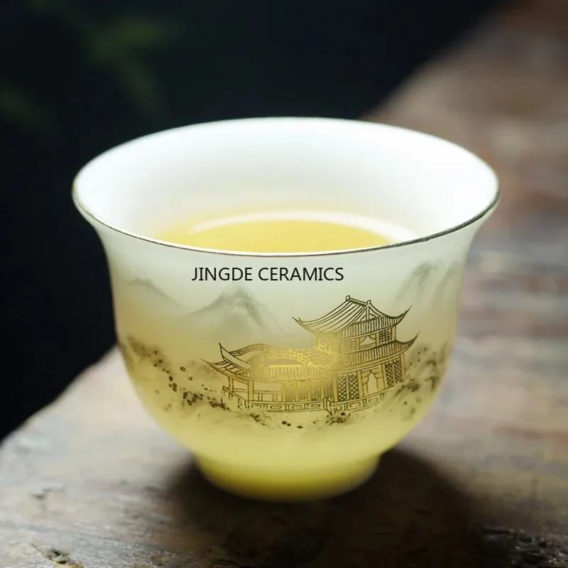 1Pc Jingdezhen White Porcelain Teacup Chinese Handmade Ceramic Master Cup Portable Personal Single Cup Tradition Retro Tea 60ml