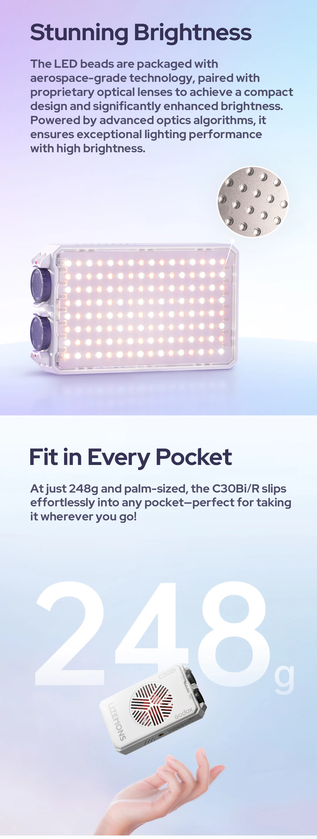 C30Bi C30R Litemons 30W LED Light Panel Light 2800-6500K Pocket-Sized Light Five